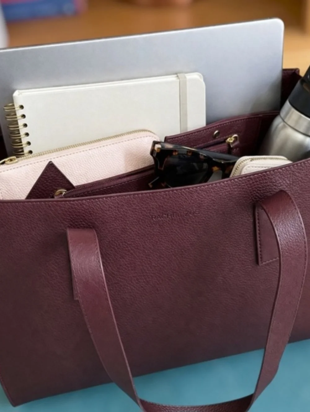 Rachel Zoe NWT Wine Arialith Bordo Vegan Faux Leather Tote Shoulder Bag - Picture 8 of 8